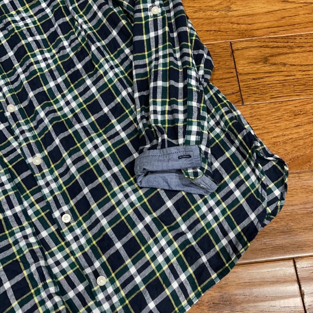 Women’s Navy, Green. Yellow and White Flannel Shirt - Picture 3 of 7